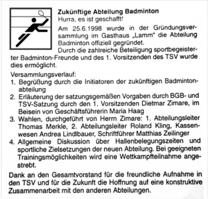 Gründung Abteilung Badminton